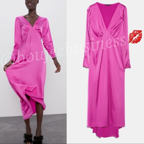 ZARA BNWT Fuchsia Satin Dress - Picture 4 of 4